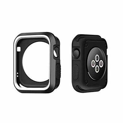 360 Full Body Sports Silicone Protective Case Cover for Apple Watch Series 3 2 1 38 42mm Accessories (Black White, 38mm)