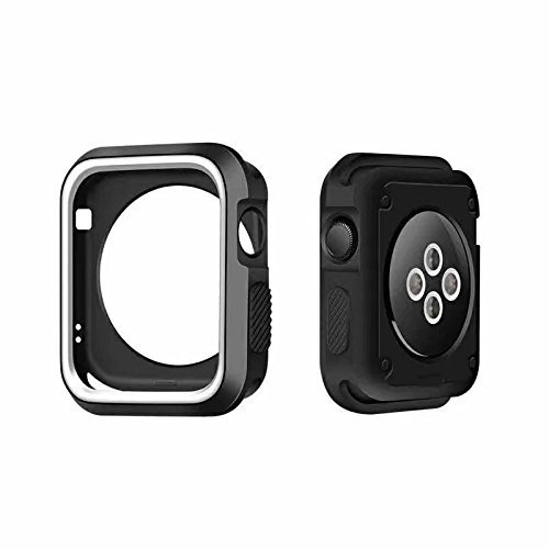 360 Full Body Sports Silicone Protective Case Cover for Apple Watch Series 3 2 1 38 42mm Accessories (Black White, 38mm)