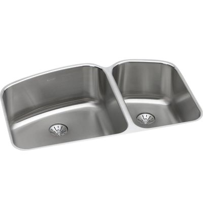 Elkay ELUH31229RPD Lustertone Classic 60/40 Double Bowl Undermount Stainless Steel Sink with Perfect Drain