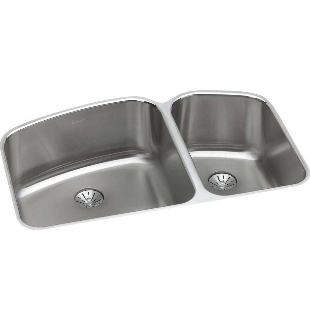 Elkay ELUH31229RPD Lustertone Classic 60/40 Double Bowl Undermount Stainless Steel Sink with Perfect Drain