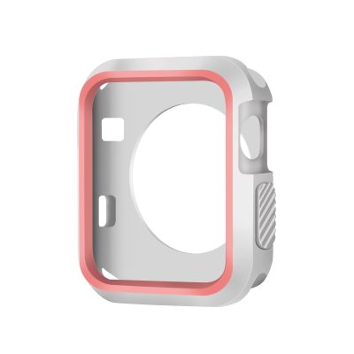 360 Full Body Sports Silicone Protective Case Cover for Apple Watch Series 3 2 1 38 42mm Accessories (White Pink, 42mm)