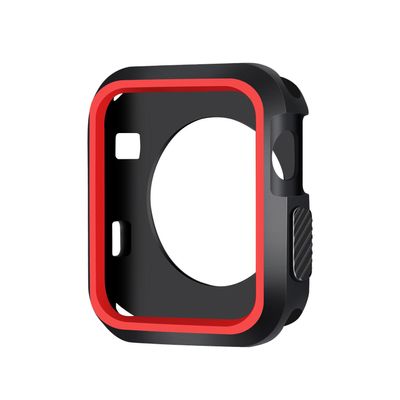 360 Full Body Protective Sports Silicone Case Cover for Apple Watch Series 3 2 1 38 42mm Accessories (Black Red, 42mm)