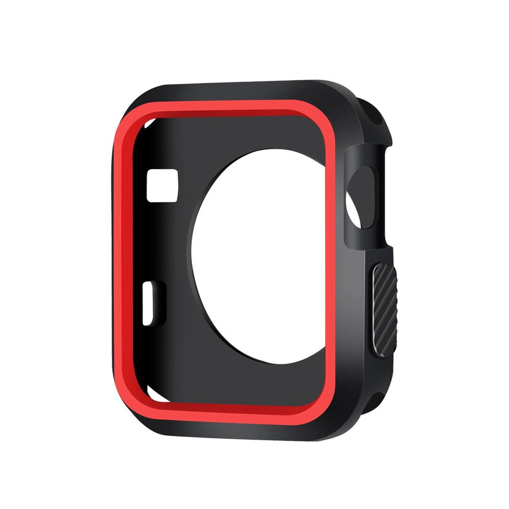 360 Full Body Protective Sports Silicone Case Cover for Apple Watch Series 3 2 1 38 42mm Accessories (Black Red, 42mm)