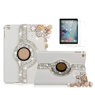STENES Bling Case Compatible with iPad Mini 3/2/1 Case - 3D Handmade Crystal Heart Pendant Flowers Floral 360 Degree Rotating Stand With Smart Cover Auto Sleep/Wake - Gold