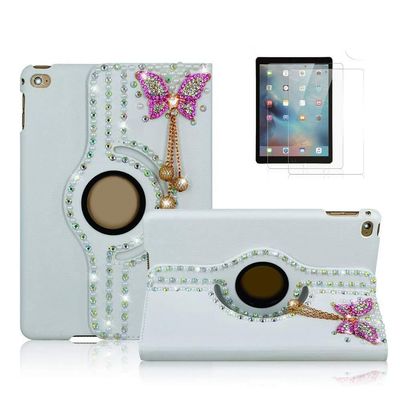 STENES Bling Case Compatible with iPad mini 3/2/1 Case - 3D Handmade Crystal Butterfly Pendant 360 Degree Rotating Stand with Smart Cover Auto Sleep/Wake - Hot Pink