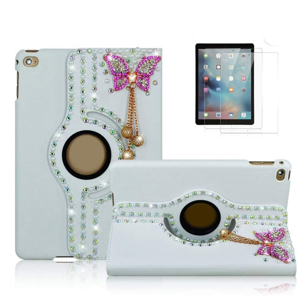 STENES Bling Case Compatible with iPad mini 3/2/1 Case - 3D Handmade Crystal Butterfly Pendant 360 Degree Rotating Stand with Smart Cover Auto Sleep/Wake - Hot Pink