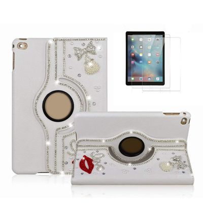 STENES Bling Case Compatible with iPad mini 3/2/1 Case - 3D Handmade Crystal Heart Rose Flower 360 Degree Rotating Stand with Smart Cover Auto Sleep/Wake - Multicolor