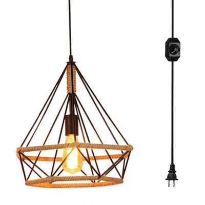 Kiven Plug-in Industrial Factory Chandeliers Retro Lighting 15ft UL Certification Black Cable with On/Off Dimmer Switch, Bulb Not Included (TB0068)