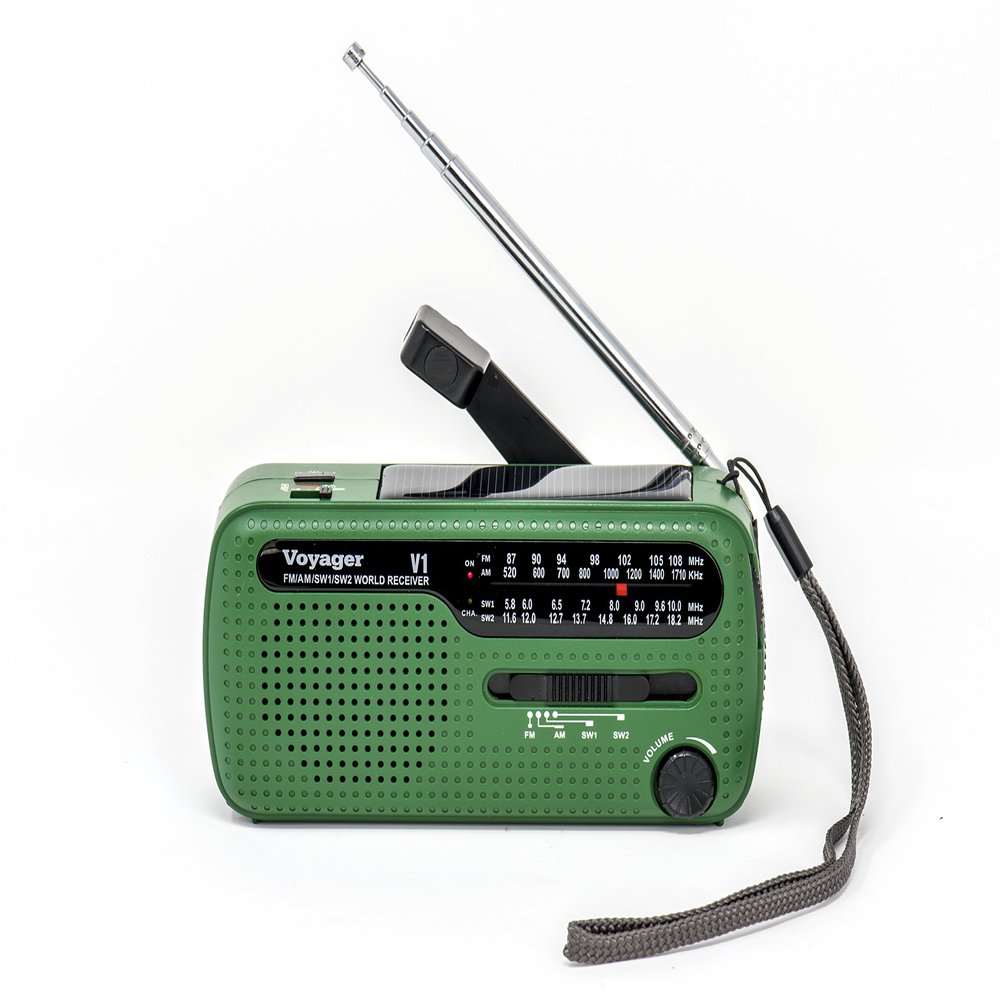 Kaito V1 Voyager Solar/Dynamo AM/FM/SW Emergency Radio with Cell Phone Charger and 3-LED Flashlight, Green