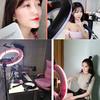 Yidoblo Dimmable Bi-Color LED Ring Light FE-480II for Portrait Selfie YouTube Photo Video Studio Makeup Lighting with Remote, Tripod, Mirror, Phone Holder, Batteries, Chargers and Carrying Case Pink view 2