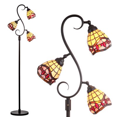 JONATHAN Y Walker 3-Light Tiffany Floor Lamp Stained Glass 70.5", Bronze