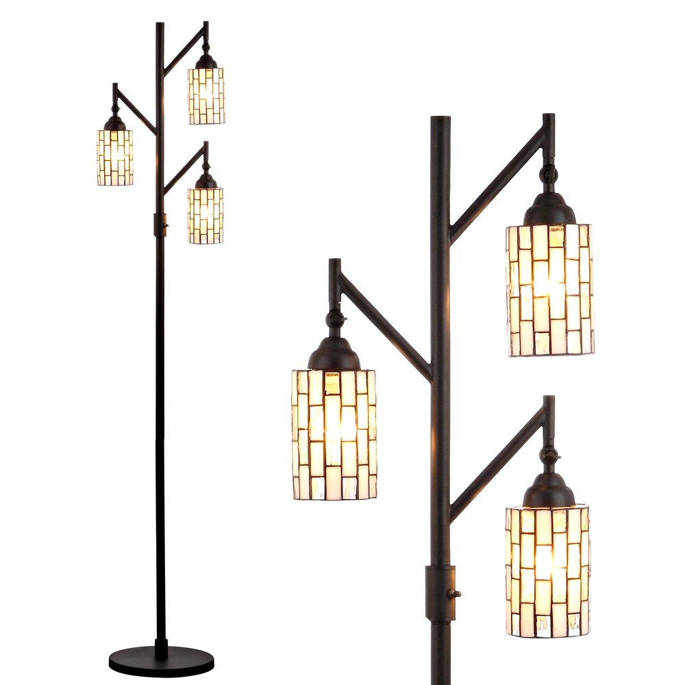 JONATHAN Y Lewis 71" 3-Light Tiffany-Style Stained Glass Lamp, Bronze
