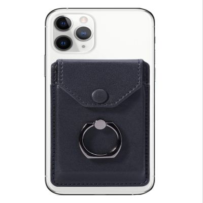 YUNCE Self Adhesive Phone Card Wallet with Ring Stand Flip Cover, Black