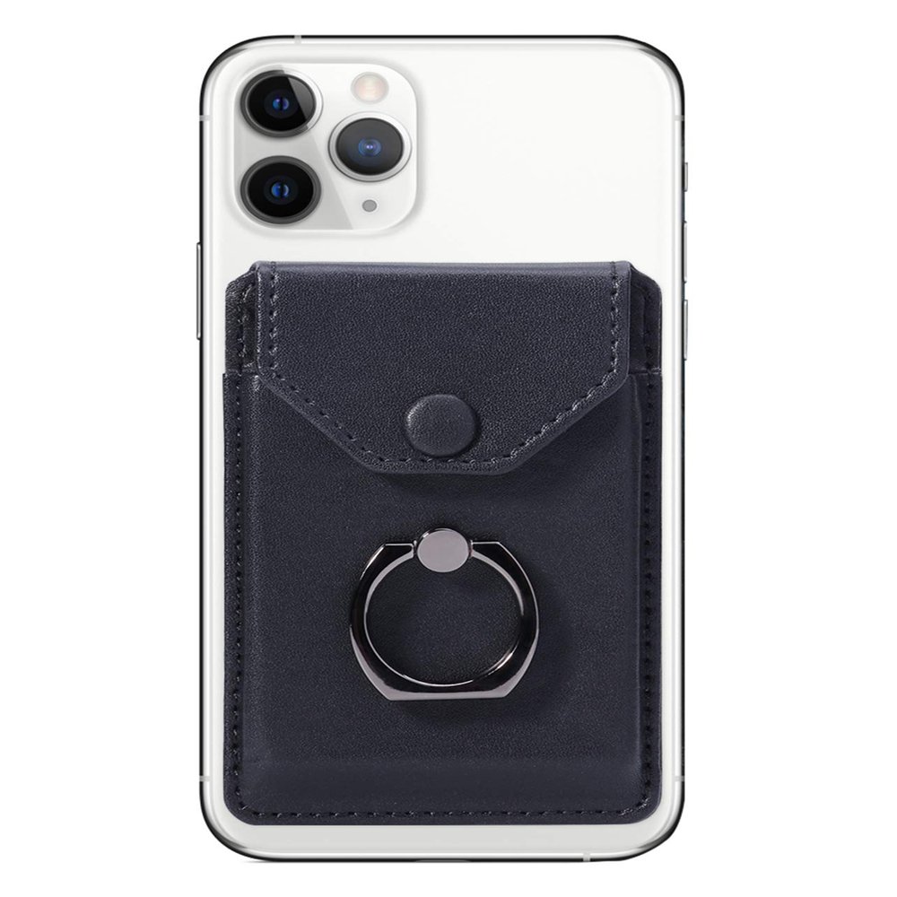 YUNCE Self Adhesive Phone Card Wallet with Ring Stand Flip Cover, Black