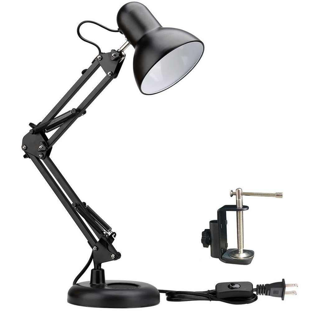 PowerKing Metal Swing Arm Desk Lamps, Adjustable Architect Lamp, Black