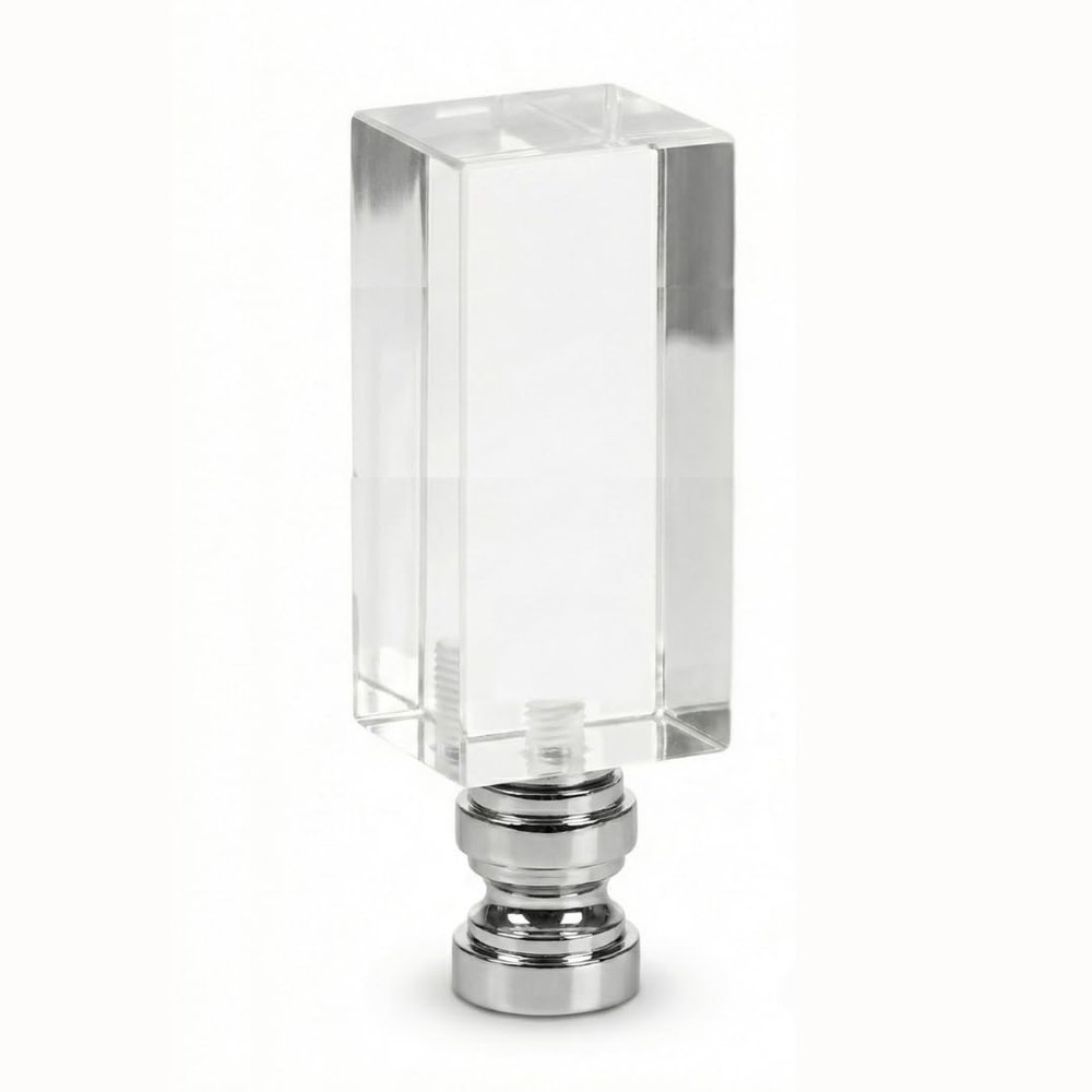 Royal Designs, Inc. F-5040L-1 Clear Lucite Lamp Finial, 1 x 2.75 inch, Rectangle with Polished Silver Base