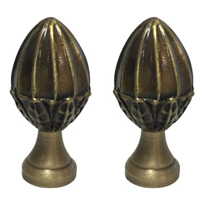 Royal Designs Fancy Egg Shape Design 2.25" Lamp Finial for Lamp Shade, Antiqued Brass - Set of 2
