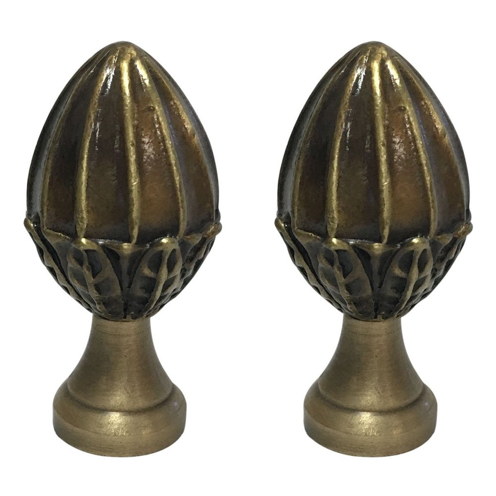 Royal Designs Fancy Egg Shape Design 2.25" Lamp Finial for Lamp Shade, Antiqued Brass - Set of 2