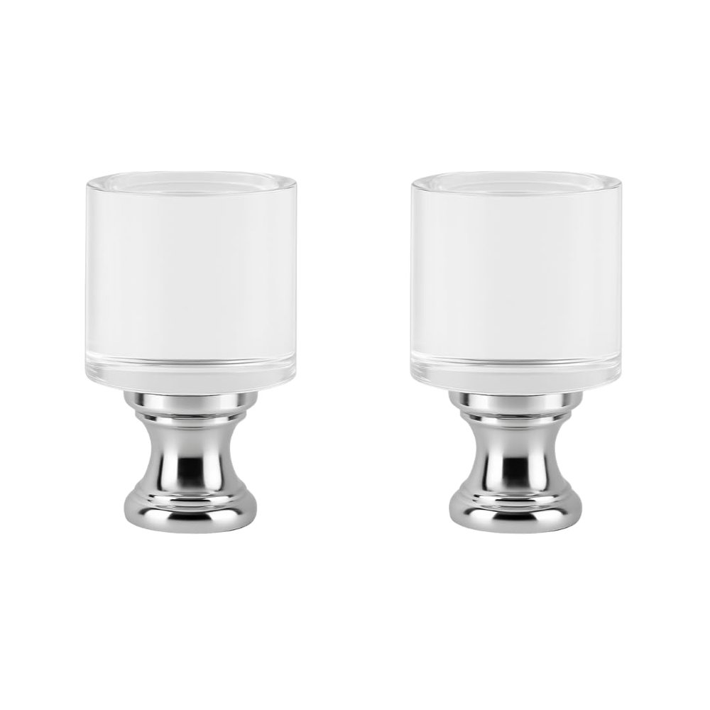 Royal Designs, Inc. F-5038L-2 Clear Lucite Lamp Finial, 1.25 x 2.5 inch, Short Cylinder with Polished Silver Base, 2-Pack