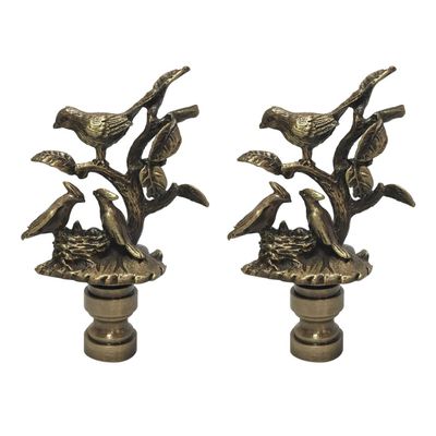 Royal Designs, Inc. Nesting Bird Design Finial for Lamp Shade, F-5060AB-2, Antique Brass - Pack of 2