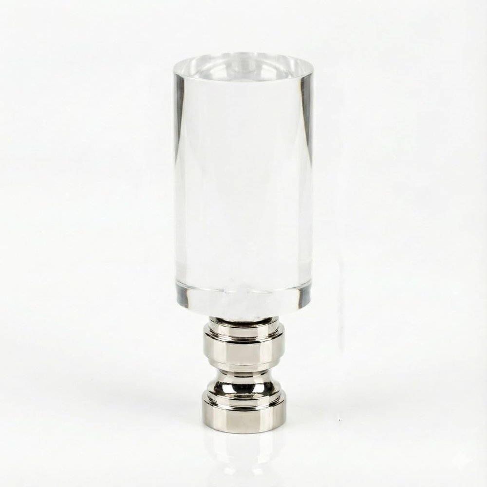 Royal Designs, Inc. F-5039L-1 Clear Lucite Lamp Finial, 1.25 x 2.5 inch, Tall Cylinder with Polished Silver Base