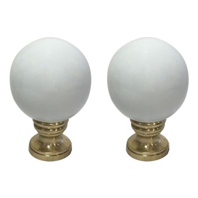 Royal Designs Ceramic Sphere 1.75" Lamp Finial for Lamp Shade, White, Polished Brass Base - Set of 2
