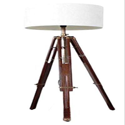 THOR INSTRUMENTS Antique Brass Finish Stand Brown Wooden Tripod Shade Lamp Authentic Model Rustic Vintage Home Decor Gifts