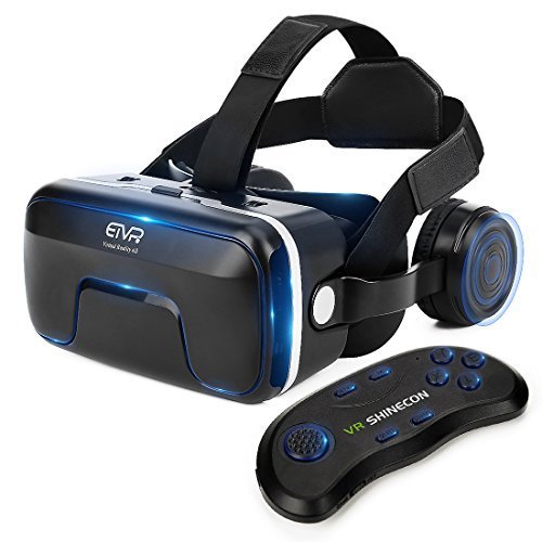 VR Headset with Remote Controller Immersive 3D VR Glasses Virtual Reality Headset with Stereo Headphone and Adjustable Headstrap for 3D Movies & VR Games, Fit for 4.7-6.0 inch iOS/Android Smartphone