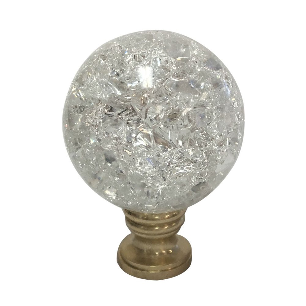 Royal Designs, Inc. Large Clear Ball with Crackle Texture K9 Crystal Finial for Lamp Shade, F-5043C-1, Polished Brass