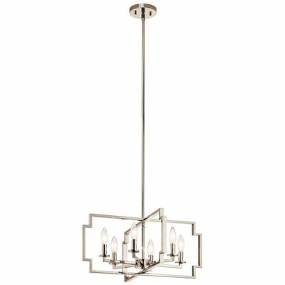 Kichler 44128PN Contemporary Modern Six Light Chandelier/Semi Flush Mount from Downtown Deco Collection in Polished Nickel Finish