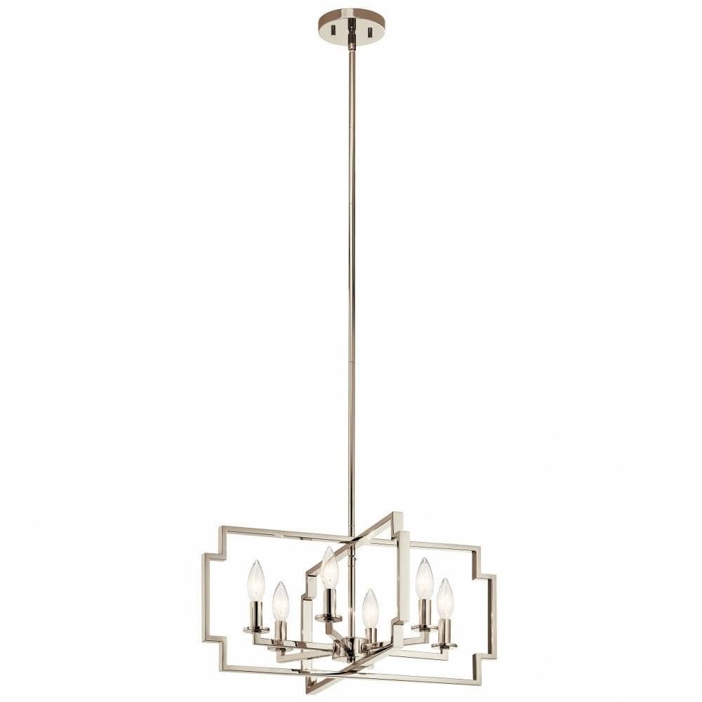 Kichler 44128PN Contemporary Modern Six Light Chandelier/Semi Flush Mount from Downtown Deco Collection in Polished Nickel Finish