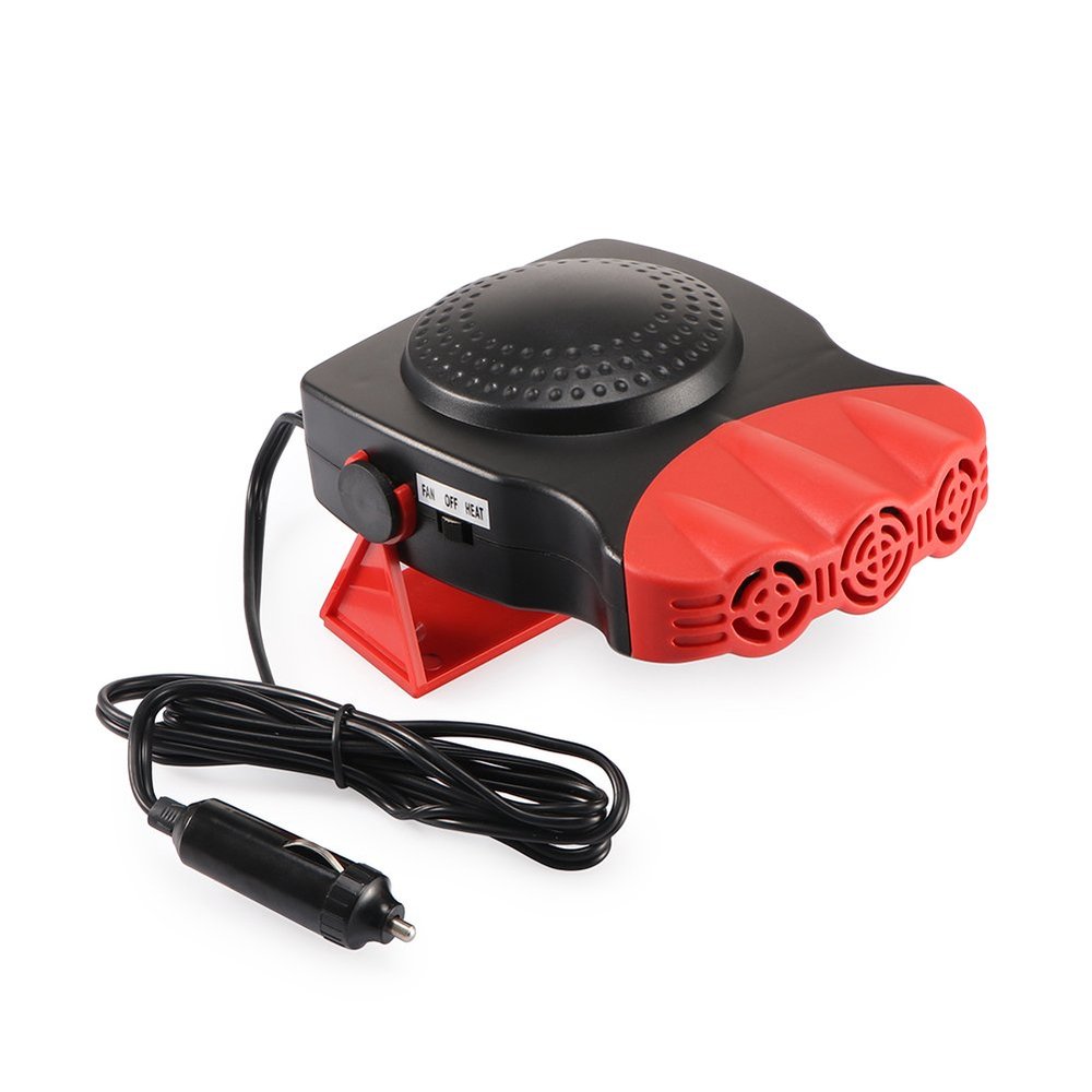 Car Ceramic Heater Cooling Fan 3-Outlet Defroster Defogger Window Screen Demister Hot Warm 12V 150W (Red)