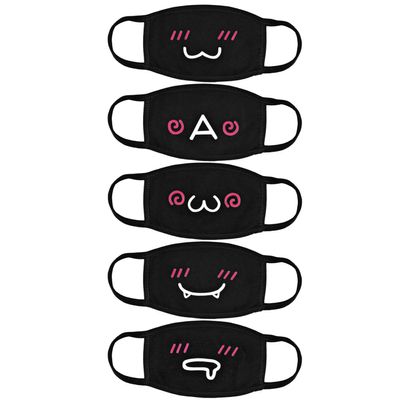 Aniwon Kawaii Muffle Mask, 5 Pack Anti-Dust Anime Cotton Mouth Mask Cute Kaomoji Face Mask
