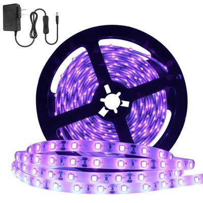YGS-Tech Super Bright 24 Watts UV Black Light LED Strip, 16.4FT/5M 3528 300LEDs 395nm-405nm Waterproof IP65 Blacklight Night Fishing implicitly Party with Power Supply