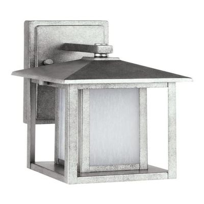 Generation Lighting 8902997S-57 Hunnington Outdoor Wall Sconce, 1-Light LED 9 Watts, Weathered Pewter, Small, 11 Inch Height, Etched Seeded Glass Panels, Wet Rated