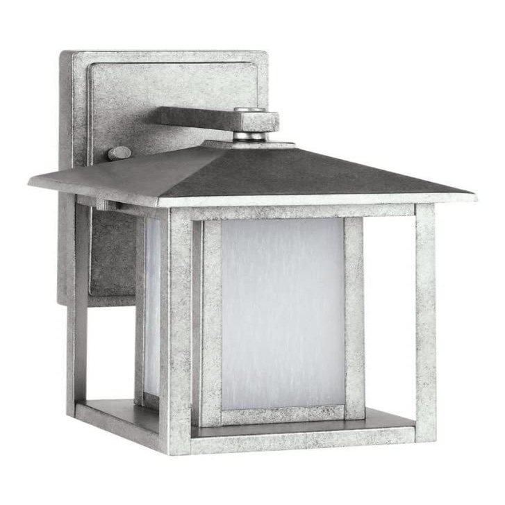 Generation Lighting 8902997S-57 Hunnington Outdoor Wall Sconce, 1-Light LED 9 Watts, Weathered Pewter, Small, 11 Inch Height, Etched Seeded Glass Panels, Wet Rated