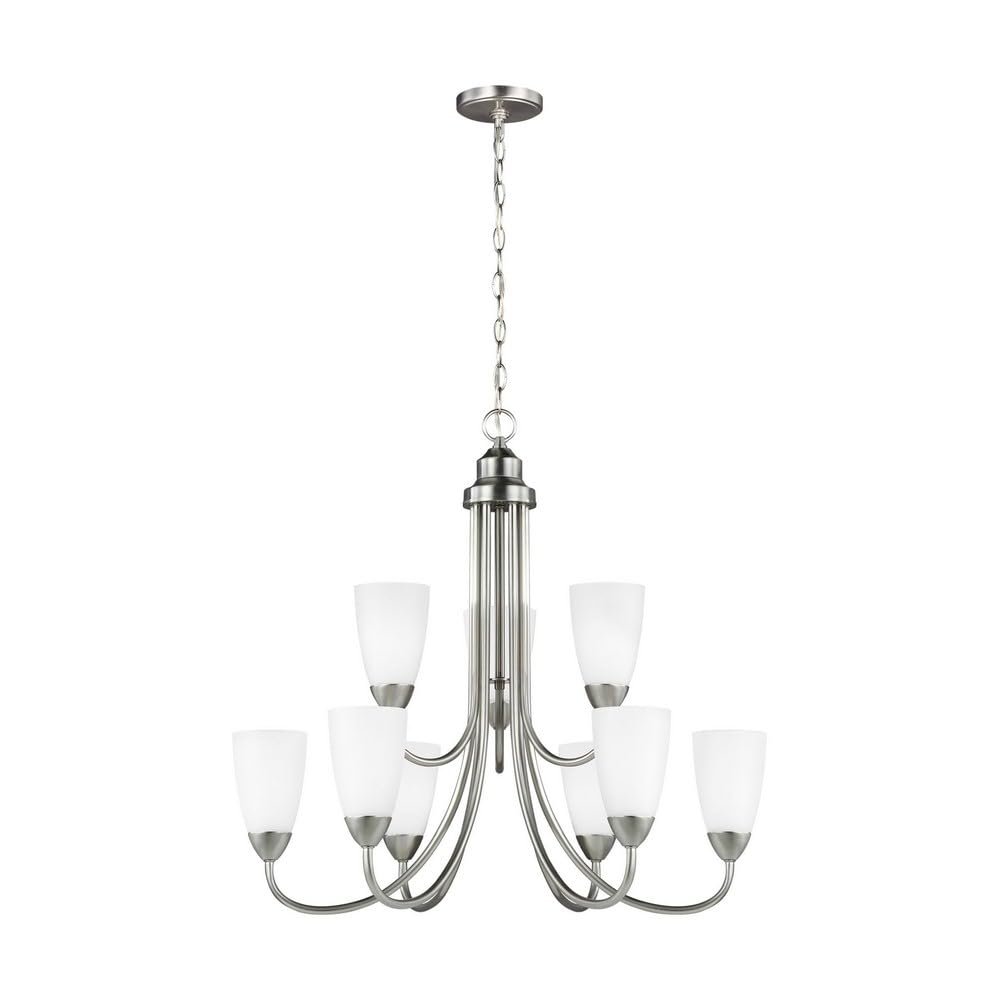 Generation Lighting 3120209-962 Transitional Nine Light Chandelier from Seagull - Seville Collection in Pewter, Nickel, Silver Finish, 75 Total Watts, 27.12 Inch Height