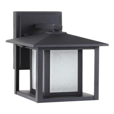 Generation Lighting 8902997S-12 Hunnington Outdoor Wall Sconce, 1-Light LED 9 Watts, Black, Small, 11 Inch Height, Etched Seeded Glass Panels, Wet Rated, Contemporary Style