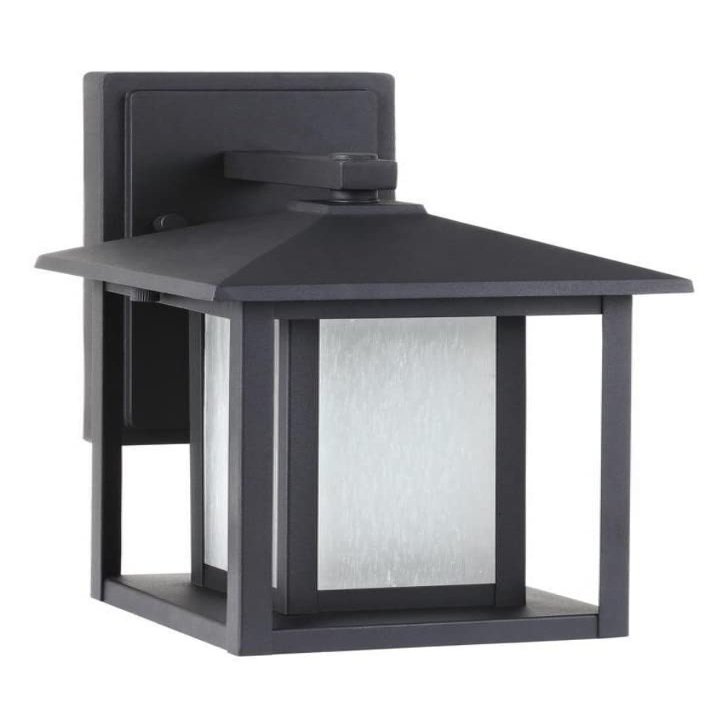 Generation Lighting 8902997S-12 Hunnington Outdoor Wall Sconce, 1-Light LED 9 Watts, Black, Small, 11 Inch Height, Etched Seeded Glass Panels, Wet Rated, Contemporary Style