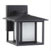 Generation Lighting 8902997S-12 Hunnington Outdoor Wall Sconce, 1-Light LED 9 Watts, Black, Small, 11 Inch Height, Etched Seeded Glass Panels, Wet Rated, Contemporary Style view 1