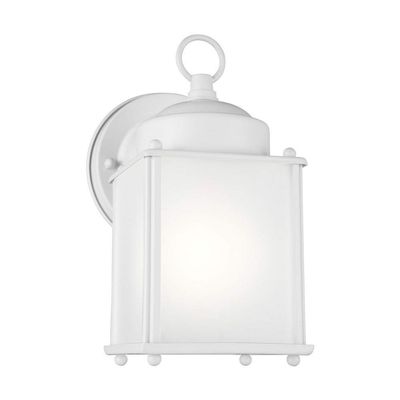 Generation Lighting 8592001-15 Traditional One Light Outdoor Wall Lantern from Seagull - New Castle Collection in White Finish, 8.25 Inch Height, 4.25 Inch Wide, Brass Construction