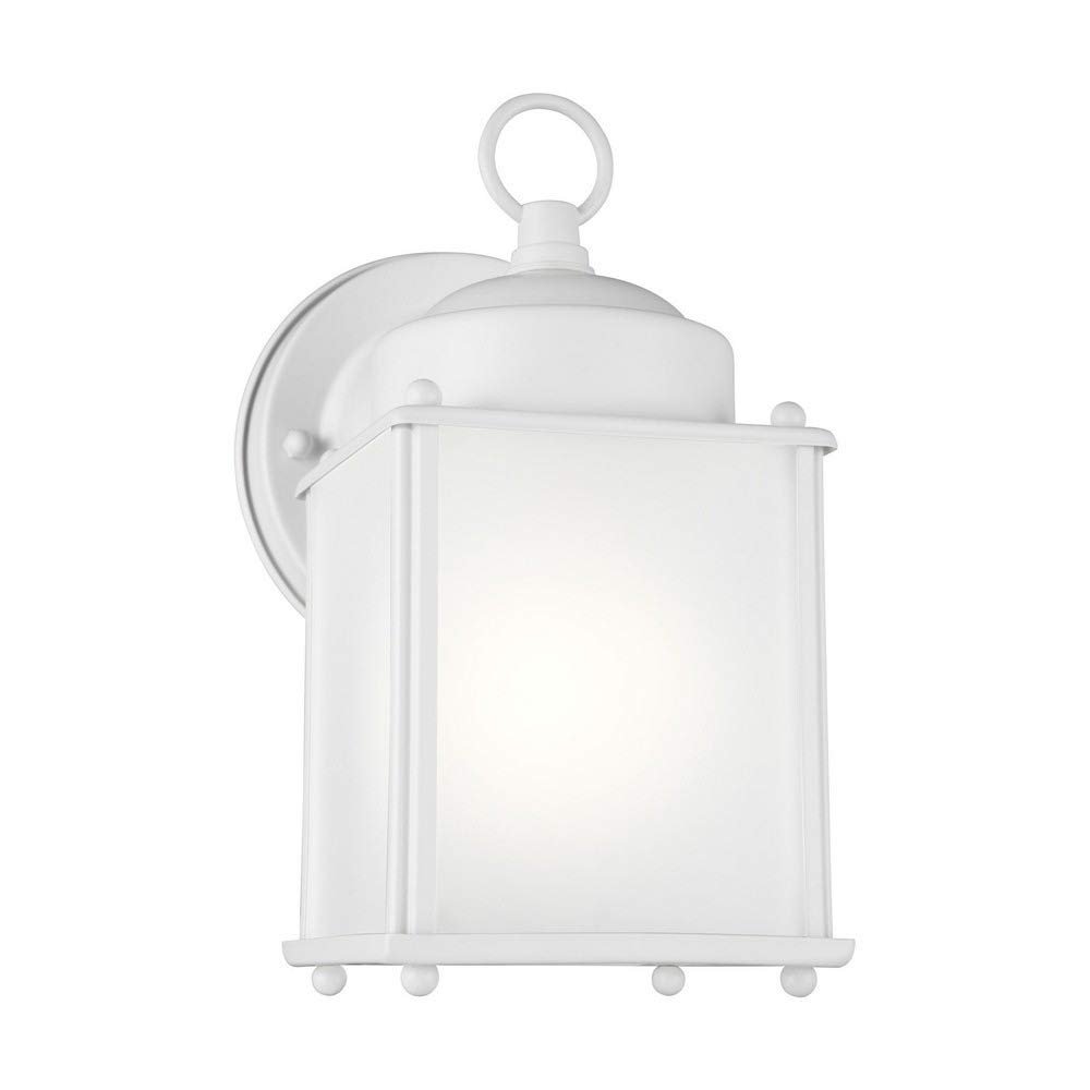 Generation Lighting 8592001-15 Traditional One Light Outdoor Wall Lantern from Seagull - New Castle Collection in White Finish, 8.25 Inch Height, 4.25 Inch Wide, Brass Construction