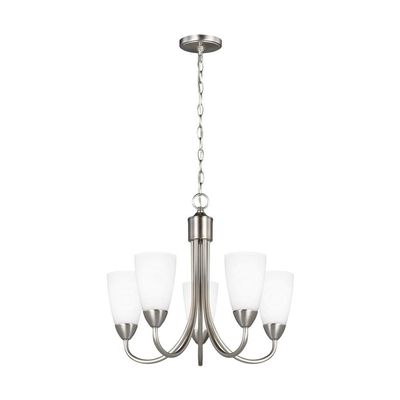 Generation Lighting 3120205-962 Transitional Five Light Chandelier from Seagull - Seville Collection in Pewter, Nickel, Silver Finish, 375 Total Watts, 17.5 Inch Height