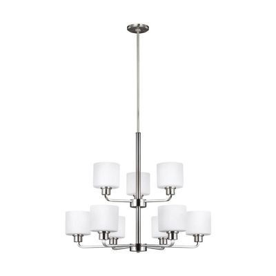 Generation Lighting 3128809-962 Nine Light Chandelier, Brushed Nickel