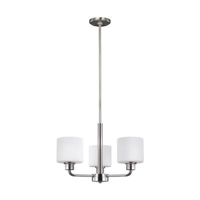 Generation Lighting 3128803-962 Contemporary Modern Three Light Chandelier from Seagull - Canfield Collection in Pewter, Nickel, Silver Finish, 300 Total Watts, 13.12 Inch Height