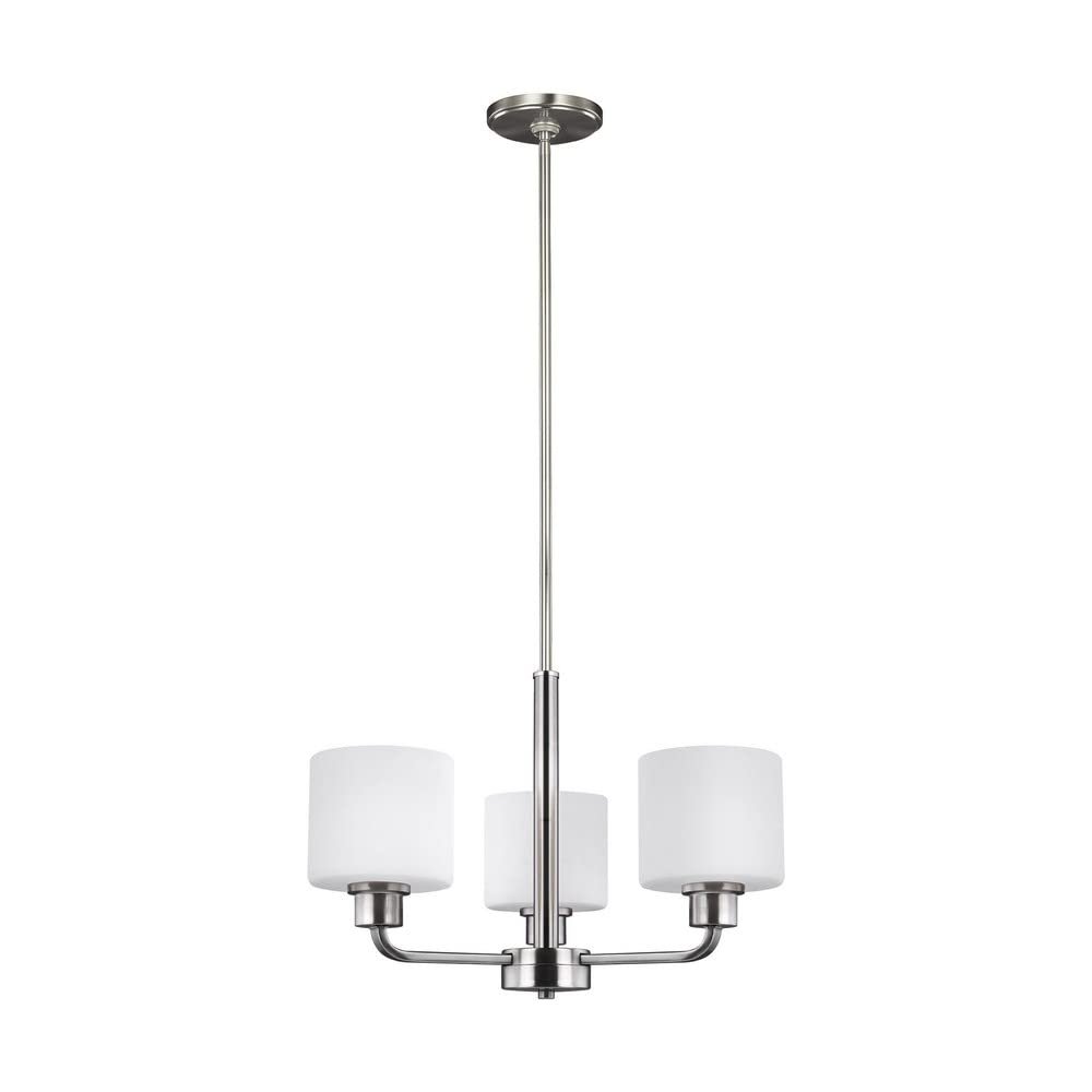 Generation Lighting 3128803-962 Contemporary Modern Three Light Chandelier from Seagull - Canfield Collection in Pewter, Nickel, Silver Finish, 300 Total Watts, 13.12 Inch Height
