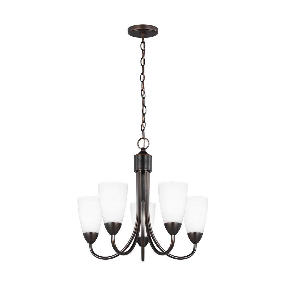 Generation Lighting 3120205-710 Seville Five - Light Chandelier Hanging Modern Fixture, Bronze, 9 Total Watts, 17.5 Inch Height, 21 Inch Diameter, Steel Construction