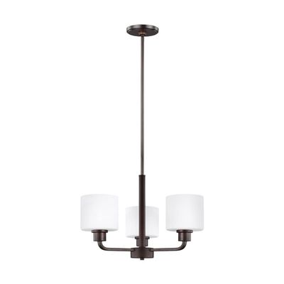 Generation Lighting 3128803-710 Transitional Three Light Chandelier from Seagull - Canfield Collection in Bronze/Dark Finish, 300 Total Watts, 13.12 Inch Height
