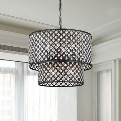 USUT Antique Bronze 8-Light Double Round Crystal Chandelier
