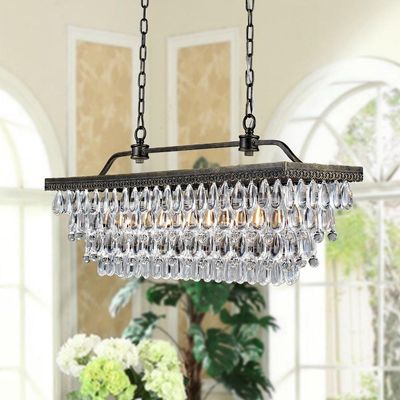 USUT Antique Copper 4-Light Rectangular Crystal Chandelier